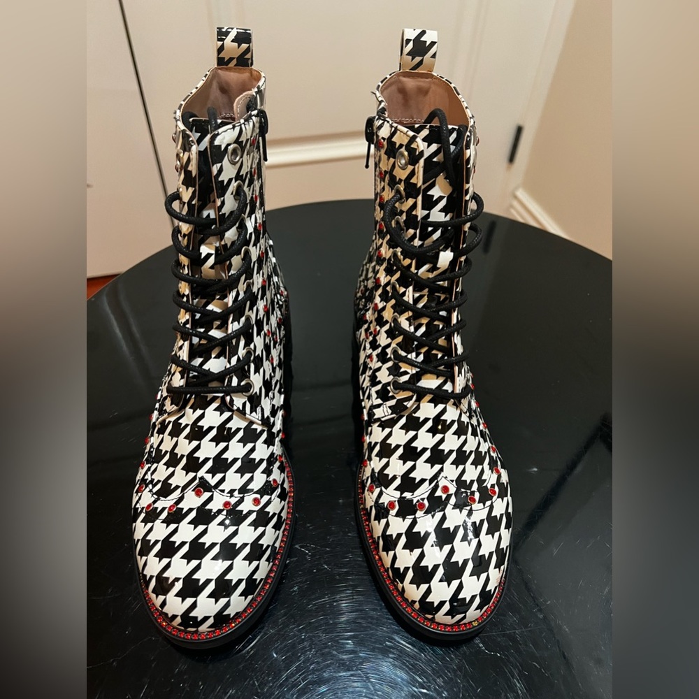 BETSEY JOHNSON  - Black and White Combat Boots with Rhinestones Size 8.5
